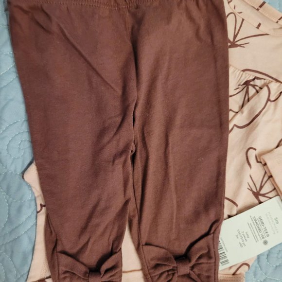 Carter's Baby Girls 2-Pc Bodysuit Set, Pink Shirt Purple Flowers & Pants w Bows - Picture 8 of 12